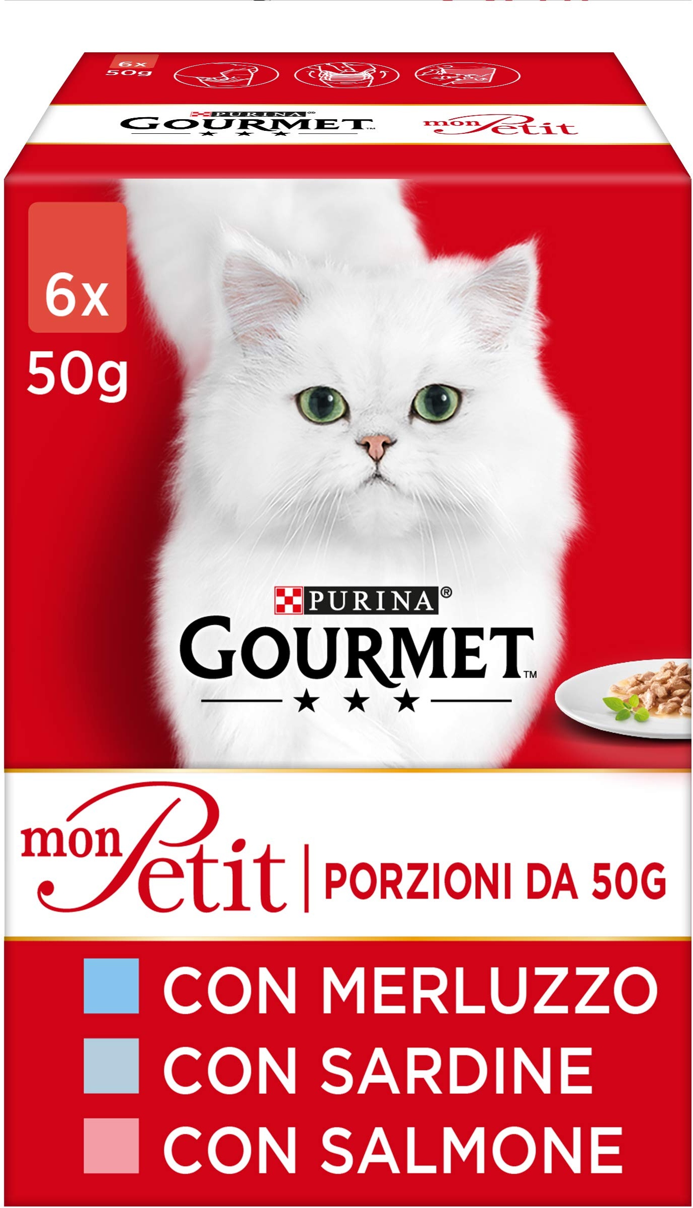 Purina Gourmet Mon Petit Feuchtigkeit Katzen mit Sardine, Lachs, 48 Beutel à 50 g