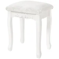 Woltu MB6015cm Schminkhocker, Sitzhocker, Hocker Landhaus Hocker, Polsterhocker, MDF Holz, Weiß lackiert, für Schminktisch, Barock, Cremeweiß