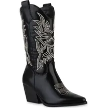 VAN HILL Damen Cowboystiefel in Schwarz,