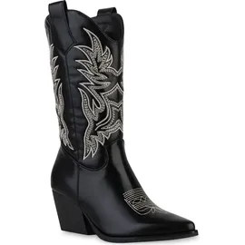 VAN HILL Damen Cowboystiefel in Schwarz,