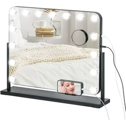 HOMCOM Hollywood Spiegel mit Beleuchtung Glas, Metall