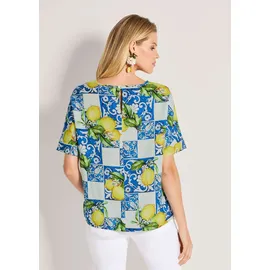 Madeleine Kurzarmbluse mit mediterranem Print Blau 40
