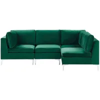 Modulares 4-Sitzer Ecksofa Samtstoff Grün linksseitig Metallbeine Modern Evja