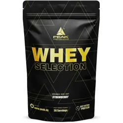 PEAK Whey Selection - 900g - Geschmack Strawberry I 30 Portionen I für Muskelaufbau I Proteinquelle: Whey Konzentrat, Isolat, Hydrolysat + freies L-Leucin I mit Laktase