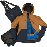 Killtec Jungen Skianzug Größe 128 wasserdicht 10.000 mm Wassersäule - Skijacke dunkelblau zimt braun, Skihose dunkelblau - 128
