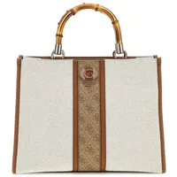 GUESS Schultertasche Kerima Bamboo 2 Compartment Tote Natural / Latte Logo