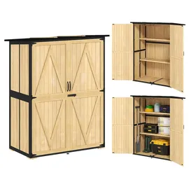 Outsunny Gartenschrank, Geräteschuppen aus Holz, Wetterfest Geräteschrank