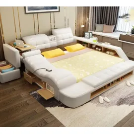 aea Doppel Design Leder Bett Polster Betten Moderne Hotel Multifunktion USB Sound - Weiß