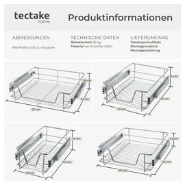 Tectake tectake® Teleskopschublade, verchromt, verstellbare Breite, einfache Montage
