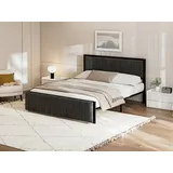 KLAM HOME Polsterbett Metallbett 140/160x200-cm mit klappbarer 39cm Endbank mit Stauraum (Jugendbett Doppelbett Samt Bettgestell aus Eisen), für Jugendliche und Erwachsene grau 140 cm