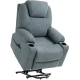 Homcom Fernsehsessel mit Aufstehhilfe Elektrisch, Relaxsessel mit Massagefunktion, Heizfunktion, Liegefunktion Tv-sessel mit Fußteil, Fernbedienung, Seitentasche und Becherhalter, Dunkelgrau