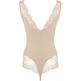 Magic Bodyfashion Stringbody MAGIC BODYFASHION, Damen, Gr. M, N-Gr, cappuccino, Mikrofaser, Obermaterial: 83% Polyamid, 17% Elasthan, körpernah, tiefer V-Ausschnitt, Bodys Stringbody, leichter Shape-Effekt, elegant, mit Spitze