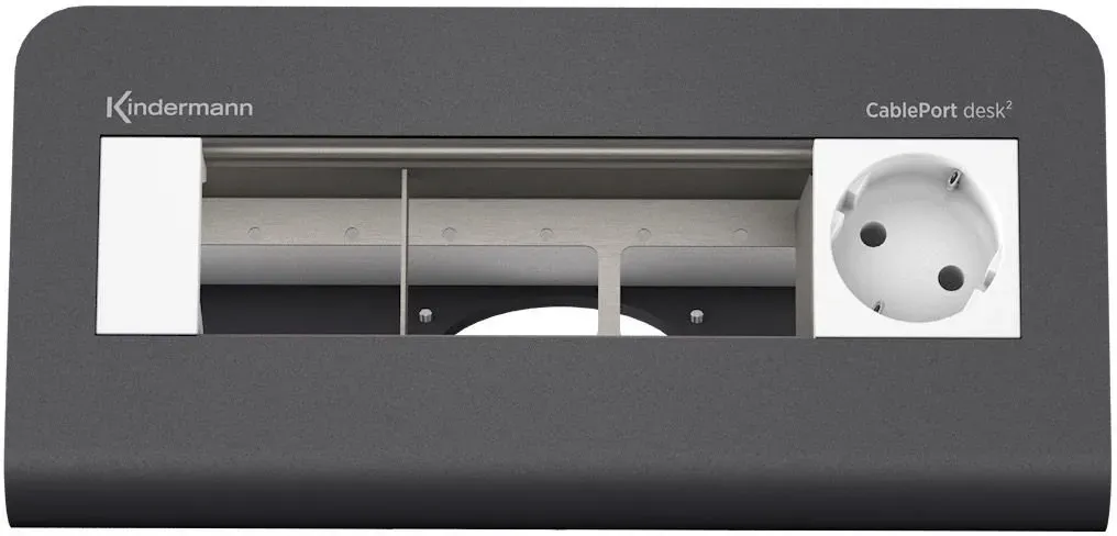 Kindermann CablePort desk2 80 4-fach Schiefergrau 1x Strom - Tischmontage Ø 80 m...