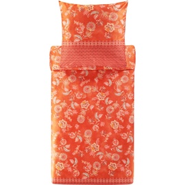 BASSETTI CHIAIA Bettwäsche + 2 Kissenhüllen aus 100% Baumwollsatin in der Farbe Tangerine R1, Maße: 240x220 + 2 K 80x80 cm