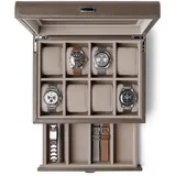 TAWBURY 8-Fach-Uhrenbox mit Aufbewahrungsschublade – Premium-Uhrenaufbewahrungsbox für Herren (Taupe)