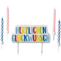amscan® Kerzenset Herzlichen Glückwunsch 5-teilig Höhe 6 / 6,3 cm Gelb
