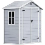 DWVO Kunststoff Gerätehaus 182x103x220 cm mit verstärktem Boden, Wetterfeste Fahrradgarage mit abschließbarer Tür, Fenster & Belüftung, Wasserdichter Gartenschuppen für Garten, Terrasse, Hof - Grau