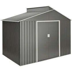 WASABI Gartenhaus Metall 5,44m2 Latte – 282x193x222cm - Metallische Farbe - Doppelschiebetür – Fenster - Geräteschuppen
