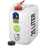 plasteo 25 Liter Getränke- und Wasserkanister DIN 61 | Lebensmittelecht BPA frei UN-Zugelassen | Haushalt Gastronomie Gewerbe Camping | Robust und Langlebig (1x 25 L + Hahn)