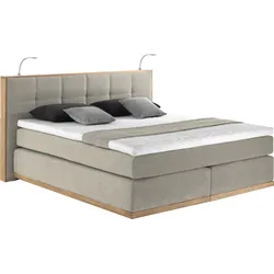 Boxspringbett PLACES OF STYLE "Vinton", beige, B:180cm L:213cm, Komplettbetten, Boxspringbett, aus Eiche, mit LED-Beleuchtung, verschiedene Härtegrade (auch H4)