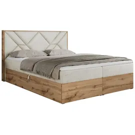 MKS Meble Boxspringbett 160x200 mit Bettkasten, Polsterbett 160x200 mit Matratze H4, Boxspringbett 160x200 mit Kopfteil, Boxspringbett mit Massivholz - Gunar... - Beige