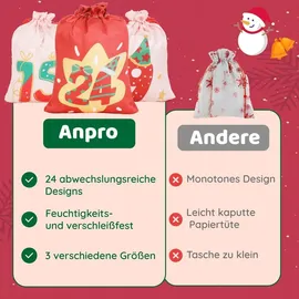 luxuskollektion DIY Adventskalender Stoffbeutel 24 Stoffsäckchen