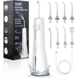 auiei Munddusche Kabellos, AUIEI Elektrische Zahnreiniger Tragbar Waterflosser 5 Modi & 8 Düsen, 300ML Zahndusche Oral Munddusche Testsieger für Mundpflege & Reinigung Reisen nach Hause (Weiß)