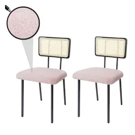 Mendler 2er-Set Esszimmerstuhl HWC-K88, Lehnstuhl Stuhl, Holz Poly-Rattan Metall Bouclé - Stoff/Textil rosa