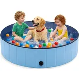 Eooqi Faltbarer Hundepool, Robuster Hunde-Pool & Badebecken, rutschfest, Tragbar, Für Kleine & Mittelgroße Hunde, Katzen und Kinder, Blau, 120 cm (L)