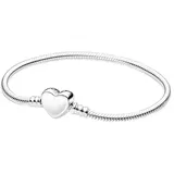 Pandora Moments gravierbarer Herz-Verschluss Schlangen-Gliederarmband aus Sterling Silber, Kompatibel Moments Charms, Größe:19, 599206C00-19