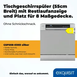 Exquisit Geschirrspüler GSP508-030D silber | Spülmaschine 55 cm | Power+ | ECO Modus | Standgerät