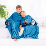 texpot Kinderdecke 90 x 105 cm mit Ärmeln Farbe Indigo Microfaser Fleecedecke Kuscheldecke Weich Decke