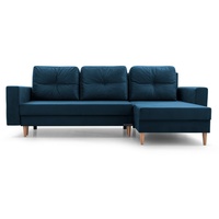 MOEBLO Ecksofa CARL, Ottomane Links als auch rechts montierbar Couch für Wohnzimmer, Schlafsofa Sofagarnitur Sofa Eckcouch L-Form Wohnlandschaft, mit Bettkasten und Schlaffunktion blau