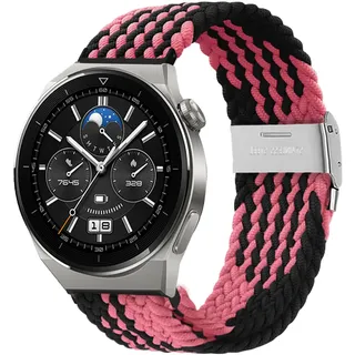 Niboow 22mm Armband für Huawei Watch GT 5 Pro 46mm/GT 5 46mm/GT 4 46mm/GT 3 Pro 46mm/GT 3 46 mm/GT Runner/GT 2 46 mm, Nylon Elastischer Armbänder für Huawei Watch Buds/Watch 4/Watch 4 Pro-Schwarz/Rosa