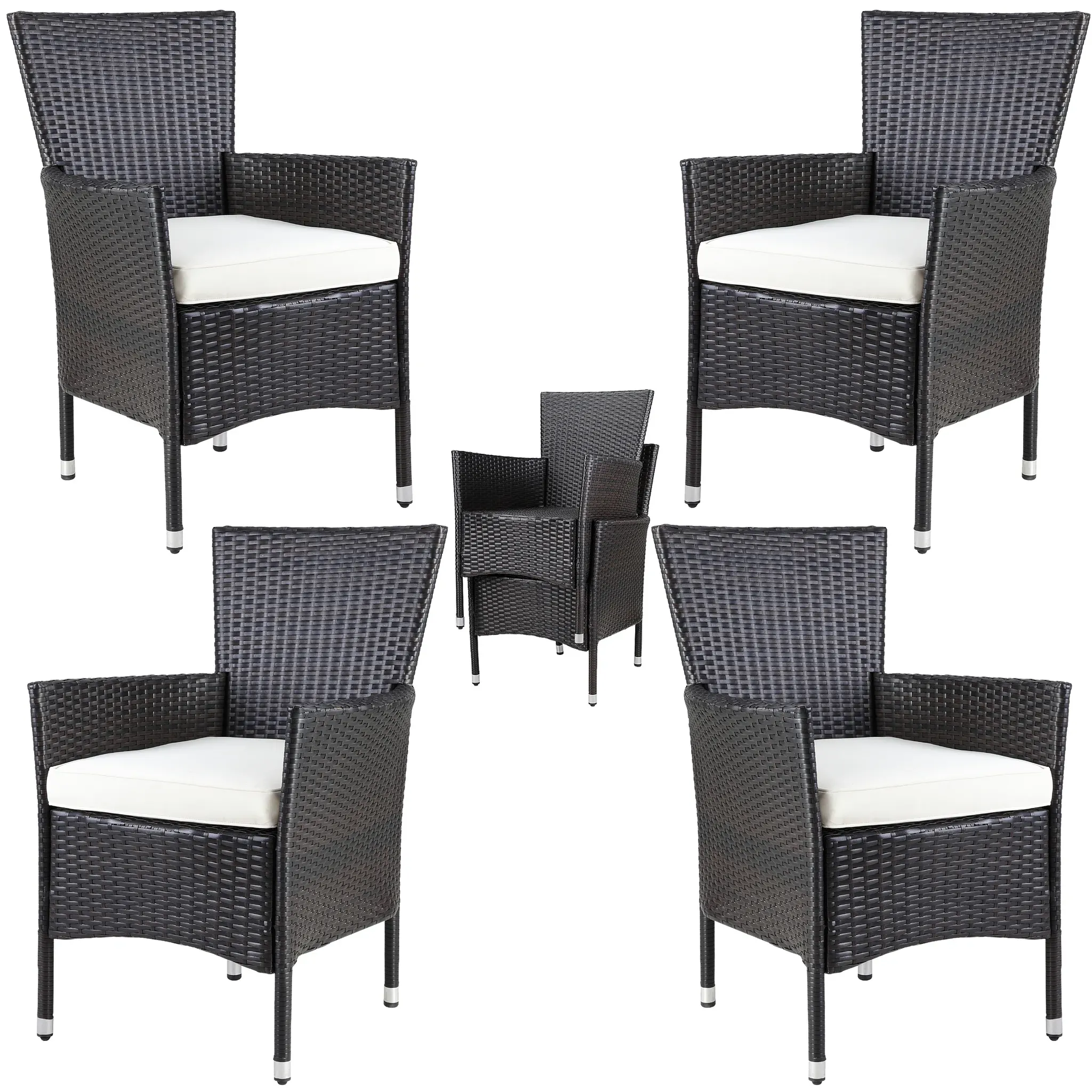 Polyrattan Garden Chair 4 Pc Set Brown/Cream Stackable
