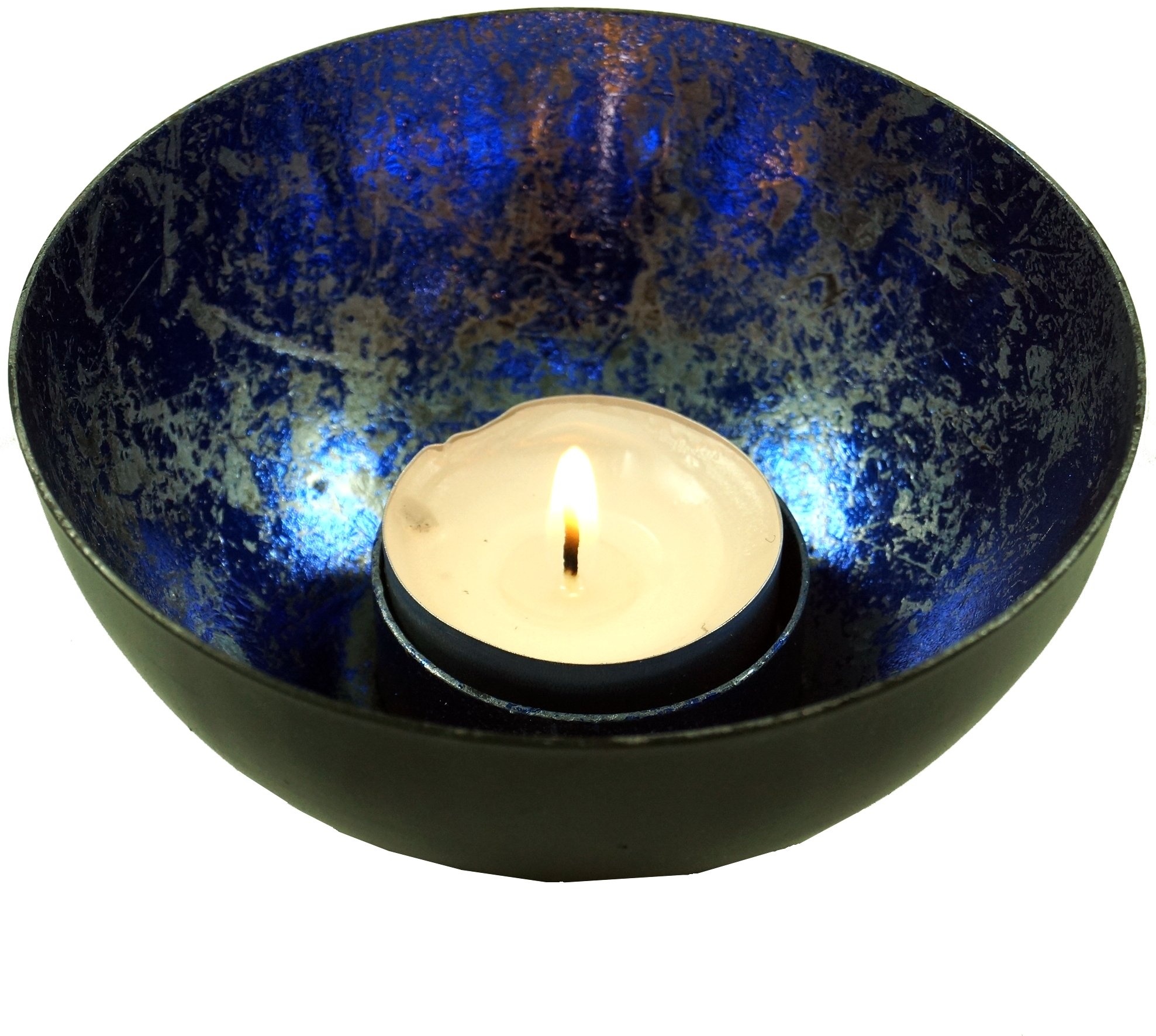 GURU SHOP Metall Teelicht Windlicht Blau, 5x10x10 cm, Teelichthalter & Kerzenhalter
