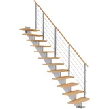 DOLLE Mittelholmtreppe Hamburg (Breite: 75 cm, Gerade, Perlgrau, Farbe Stufen: Eiche weiß, Geschosshöhe: 278 – 322 cm)