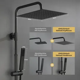 Görbach Regendusche Duschset mit Duscharmatur Komplettset-Edelstahl Duschsystem mit Thermostat Überkopfbrause Handbrause Duschstange Matt Schwarz
