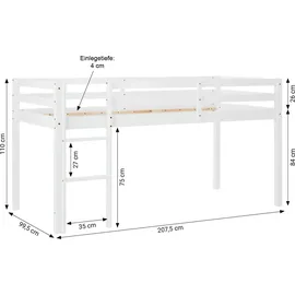 Homestyle4u Hochbett 90 x 200 cm Kiefer massiv lackiert mintgrün