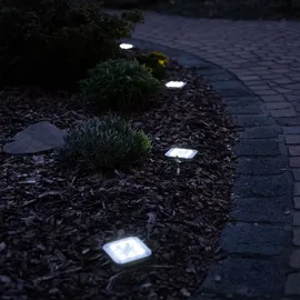 ETC Shop Solarlampe Garten Deko Solarlampen für Außen Wegelampe Bodenleuchte Gartenleuchten Solar mit Erdspieß, Kunststoff Edelstahl, LED kaltweiß, LxBxH 10x10x13 cm,