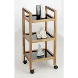 Wenko "Fondi", braun, Schwarz, Holz, Glas, Akazie, massiv, 3 Fächer, 35x76.5x31 cm, Beimöbel erhältlich, stehend, Badezimmer, Akazienholz mit Glasböden