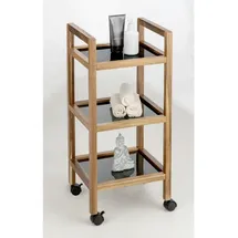 Wenko "Fondi", braun, Schwarz, Holz, Glas, Akazie, massiv, 3 Fächer, 35x76.5x31 cm, Beimöbel erhältlich, stehend, Badezimmer, Akazienholz mit Glasböden