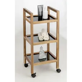 Wenko "Fondi", braun, Schwarz, Holz, Glas, Akazie, massiv, 3 Fächer, 35x76.5x31 cm, Beimöbel erhältlich, stehend, Badezimmer, Akazienholz mit Glasböden