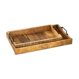 amagohome Serviertablett Holztablett Set 2 Stück 46x31cm Tablett Holz Serviertablett Deko Tablett Mangoholz