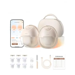 eufy Tragbare Milchpumpe mit Wärmefunktion S1 Pro, Schlank & Freihändig mit branchenführender HeatFlow-Technologie, Kabelloses Ladecase, App-gesteuertes OptiRhythm, Klinische Saugkraft, Für den BH