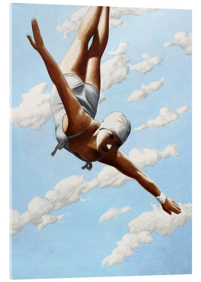 Posterlounge Acrylglasbild Sarah Morrissette, Kunstspringerin in den Wolken, Wohnzimmer Maritim Malerei blau 30 cm x 40 cm
