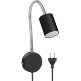 ledscom.de Leselampe WAIKA mit Schwanenhals, Stecker, Schalter schwarz matt, inkl. GU10 LED Lampe 450lm LED GU10 Lampe, warm-weiß