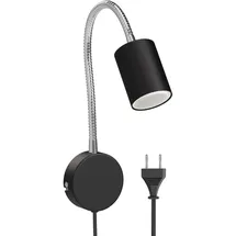 ledscom.de Leselampe WAIKA mit Schwanenhals, Stecker, Schalter schwarz matt, inkl. GU10 LED Lampe 450lm LED GU10 Lampe, warm-weiß