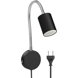 ledscom.de Leselampe WAIKA mit Schwanenhals, Stecker, Schalter schwarz matt, inkl. GU10 LED Lampe 450lm LED GU10 Lampe, warm-weiß