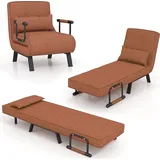 GOPLUS 4 in 1 Schlafsessel mit Bettfunktion, Schlafsofa mit 6-Fach verstellbare Rückenlehne & abnehmbarem Kissen, Relaxsessel Sofabett klappbar f... - Braun